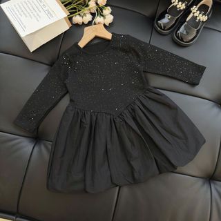 Váy Cho Bé Gái, Váy Dài Tay Cho Bé Gái Thiết Kế Cổ Tròn Chân Váy Bí Xinh Xắn Chất Liệu Cotton Mềm