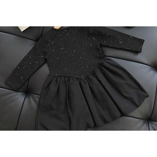 Váy Cho Bé Gái, Váy Dài Tay Cho Bé Gái Thiết Kế Cổ Tròn Chân Váy Bí Xinh Xắn Chất Liệu Cotton Mềm