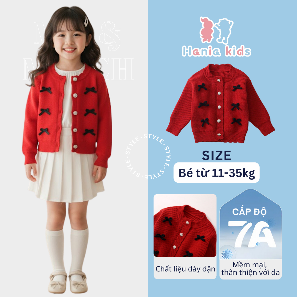 Áo Khoác Cho Bé HANIA KIDS Cardigan Dệt Kim Màu Đỏ Chất Liệu Dày Dặn, Phong Cách Dễ Thương