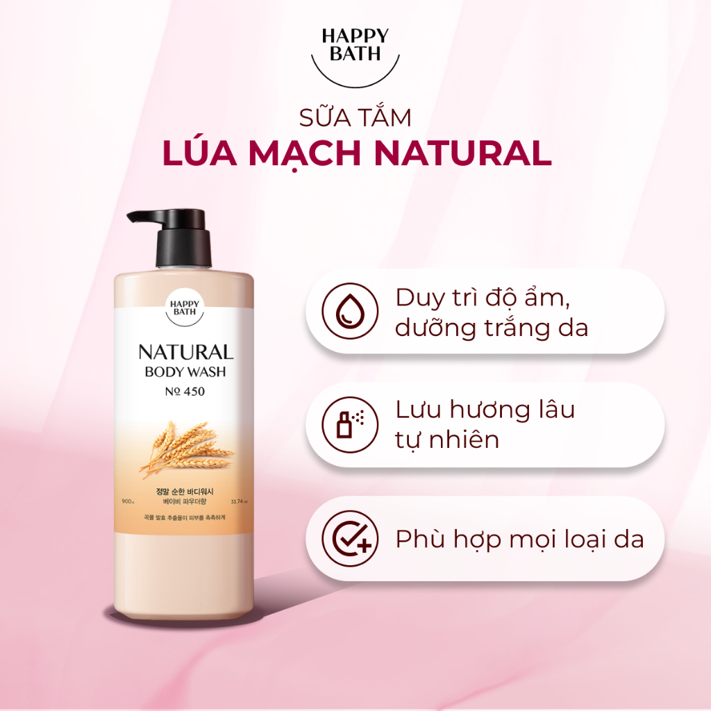 Sữa Tắm Happy Bath Lúa Mạch Dưỡng Trắng Cho Da Nhạy Cảm An Toàn Cho Cả Mẹ Bầu Và Em Bé Chai Lớn 900G