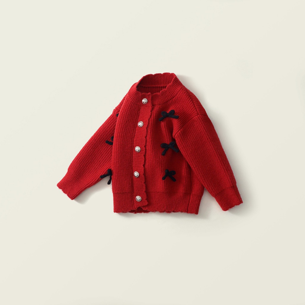 Áo Khoác Cho Bé HANIA KIDS Cardigan Dệt Kim Màu Đỏ Chất Liệu Dày Dặn, Phong Cách Dễ Thương