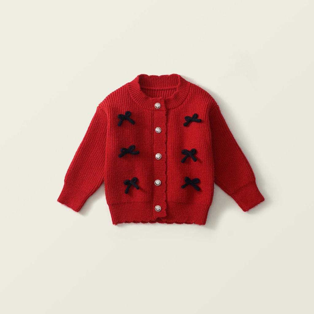 Áo Khoác Cho Bé HANIA KIDS Cardigan Dệt Kim Màu Đỏ Chất Liệu Dày Dặn, Phong Cách Dễ Thương