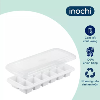Khay làm đá vuông Inochi Kari 12 viên – nhựa nguyên sinh cao cấp, ion Ag+ kháng khuẩn, có nắp đậy tiện lợi
