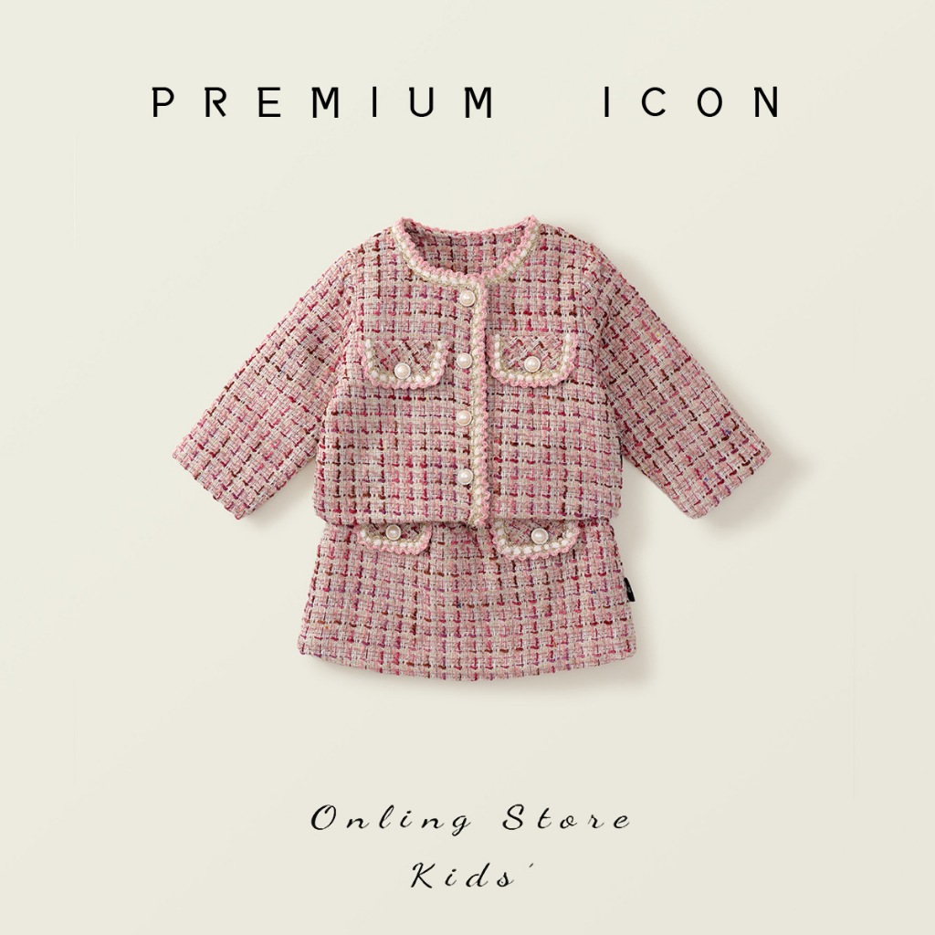 Set Váy Cho Bé Gái Hania Kids, Áo Dài Tay Và Chân Váy Vải Tweed Ấm Áp Phong Cách Tiểu Thư Sang Chảnh