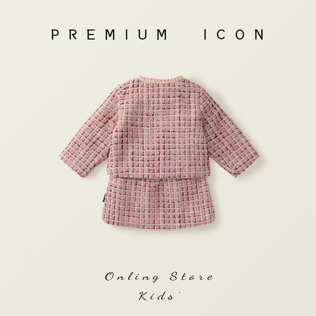 Set Váy Cho Bé Gái Hania Kids, Áo Dài Tay Và Chân Váy Vải Tweed Ấm Áp Phong Cách Tiểu Thư Sang Chảnh