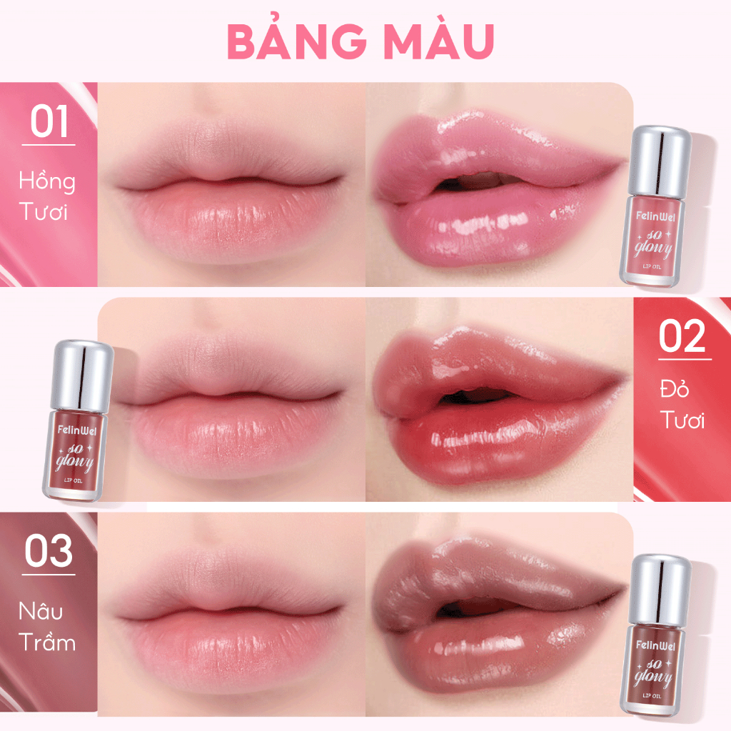 FelinWel - Son Dưỡng Môi Dạng Dầu Bóng Mờ Dưỡng Ẩm Sâu, Mềm Môi Tức Thì, Nhẹ Không Dính Suốt Ngày, 3 Sắc Thái