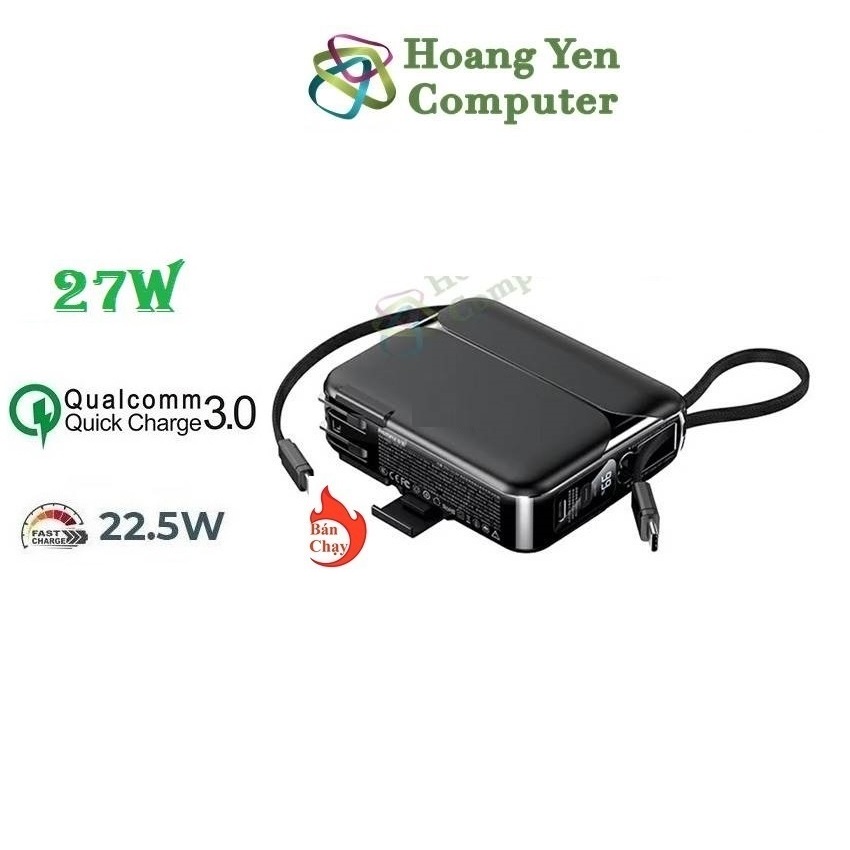 [Có CCC] Nguồn di động 20000mah Remax 267 553 - Sạc nhanh QC 22.5W và PD 20, Chui cắm trực tiếp - Hoàng Yến Computer