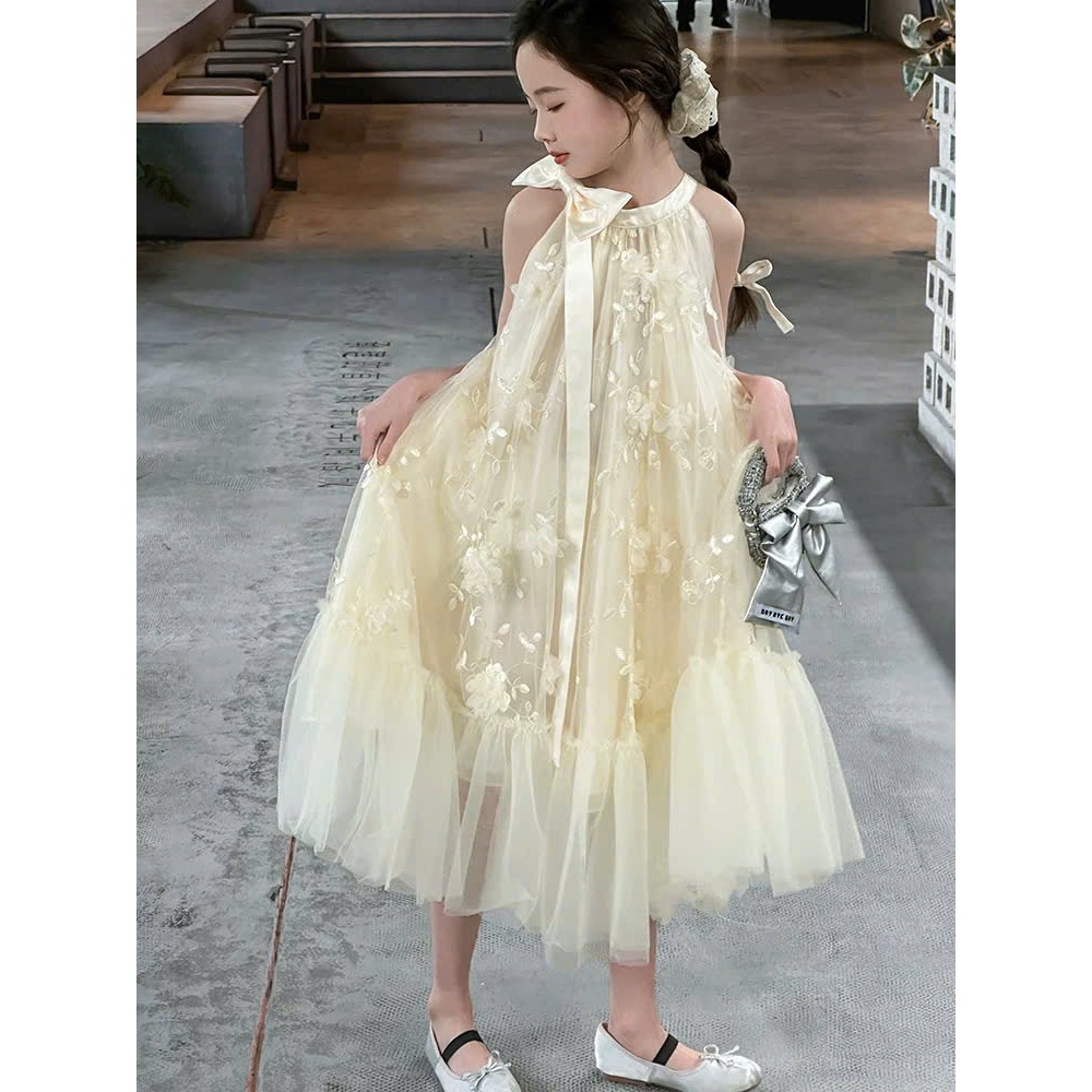 Đầm bé gái màu kem voan hoa xinh xắn nhẹ nhàng mặc đi chơi dự tiệc chụp ảnh,cho bé gái và mẹ yêu từ 13-56kg