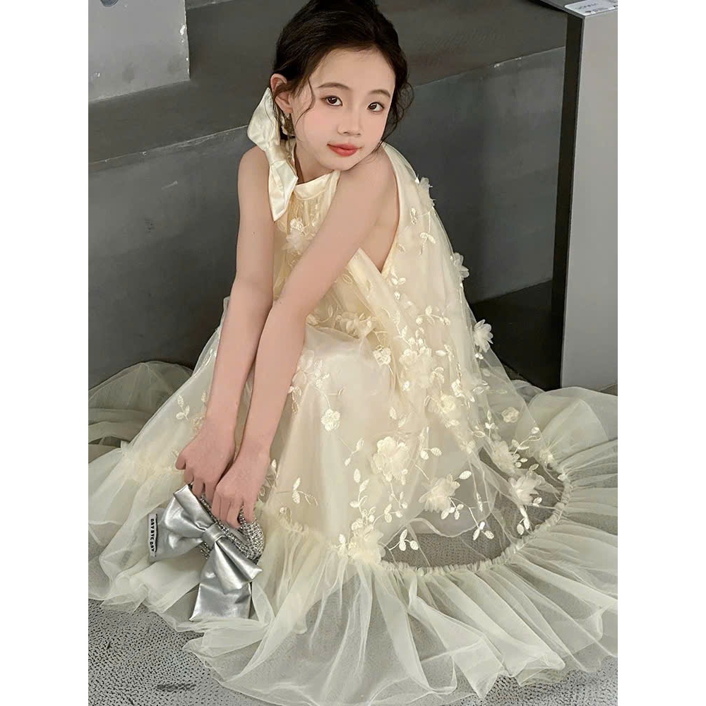 Đầm bé gái màu kem voan hoa xinh xắn nhẹ nhàng mặc đi chơi dự tiệc chụp ảnh,cho bé gái và mẹ yêu từ 13-56kg