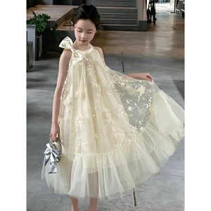 Đầm bé gái màu kem voan hoa xinh xắn nhẹ nhàng mặc đi chơi dự tiệc chụp ảnh,cho bé gái và mẹ yêu từ 13-56kg