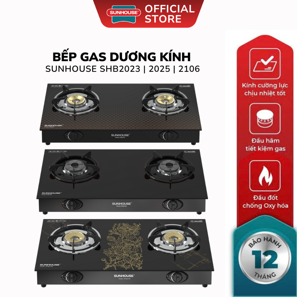 Bếp Gas Đôi Dương Kính SUNHOUSE SHB2023 | SHB2025 | SHB2106 - Bảo Hành 12 Tháng
