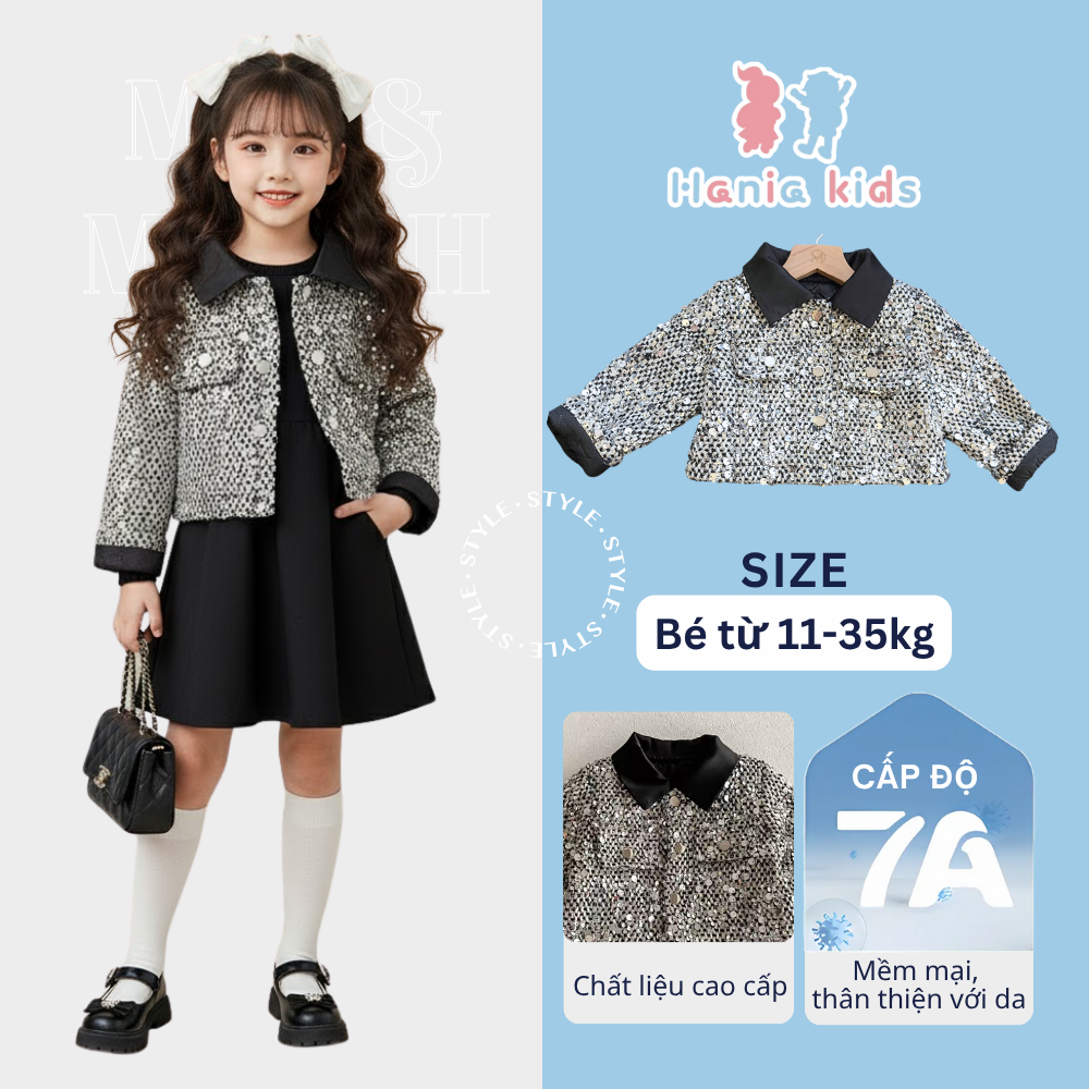 Áo Khoác Bé Gái Hania Kids Phong Cách Tiểu Thư Blink Blink Lấp Lánh Sang hảnh