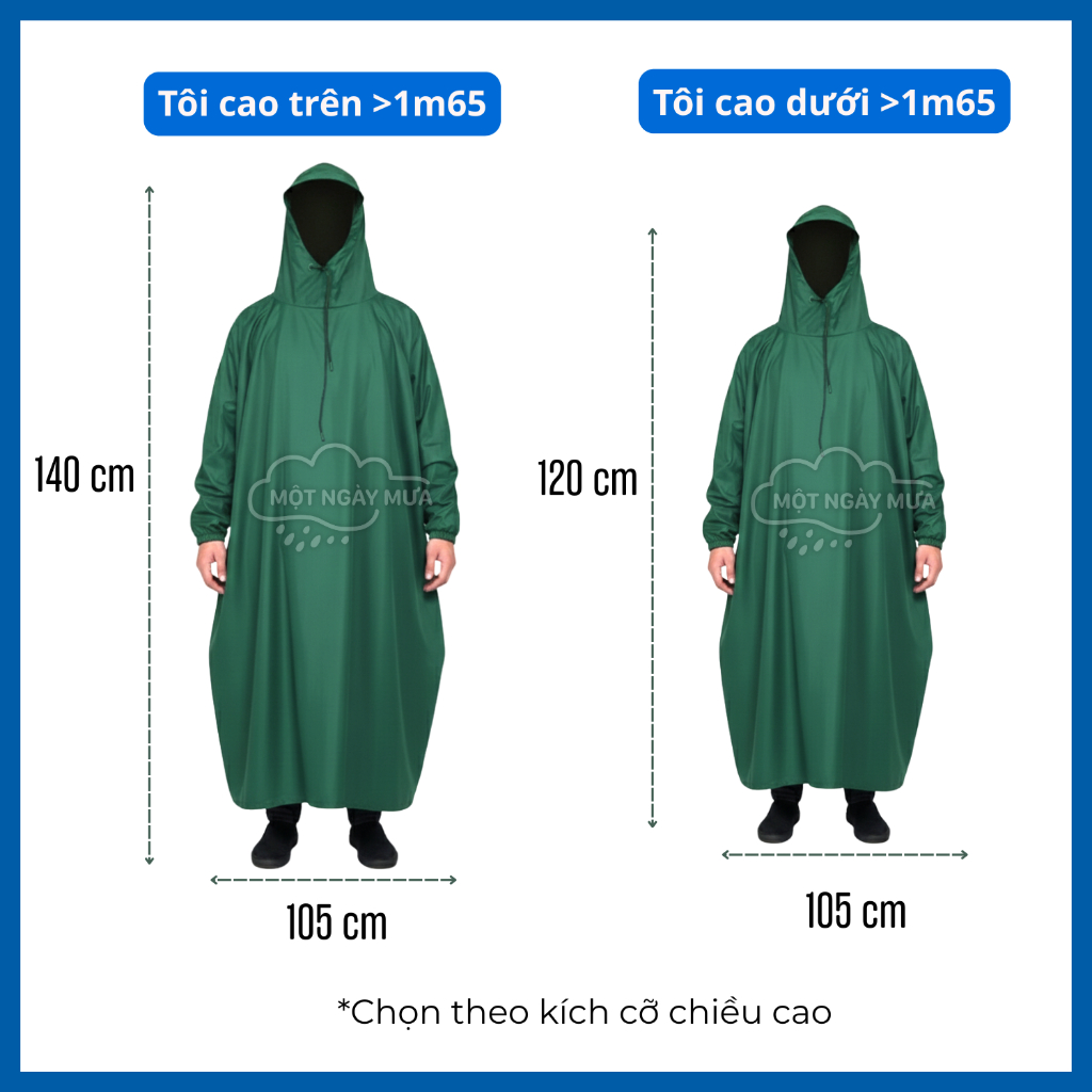 Áo Mưa Một Người Liền Bít Toàn Thân (Vải Da Cá Cao Cấp) - Siêu Chống Thấm, Không Bí, Chắn Gió