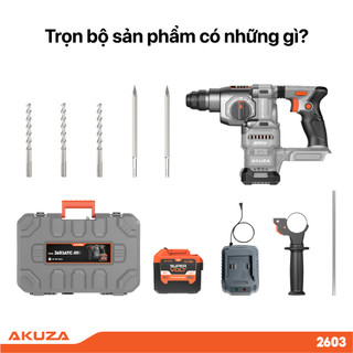 Máy Khoan Bê Tông cao cấp 2603 PRO pin Akuza, lực đập 3,0J, Antikickback, Động cơ không chổi than