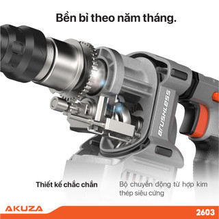 Máy Khoan Bê Tông cao cấp 2603 PRO pin Akuza, lực đập 3,0J, Antikickback, Động cơ không chổi than