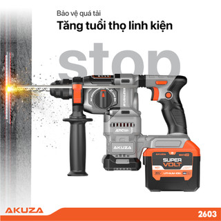 Máy Khoan Bê Tông cao cấp 2603 PRO pin Akuza, lực đập 3,0J, Antikickback, Động cơ không chổi than