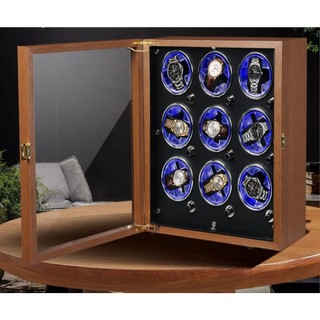 HỘP 9 XOAY Hôp xoay đồng hồ cơ  gỗ óc chó- gối lò xo thông minh