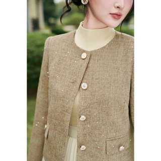 Áo Khoác Nữ Dạ Tweed Cổ Tròn Sang Trọng VIEN TRAN V65W24T020