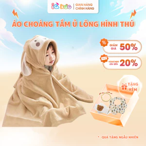 Khăn Tắm, Choàng Ủ Lông Có Mũ Hình Thú Cho Bé IQKAO UC04, Cotton Mềm Mịn, Thấm Hút Tốt Cho Bé