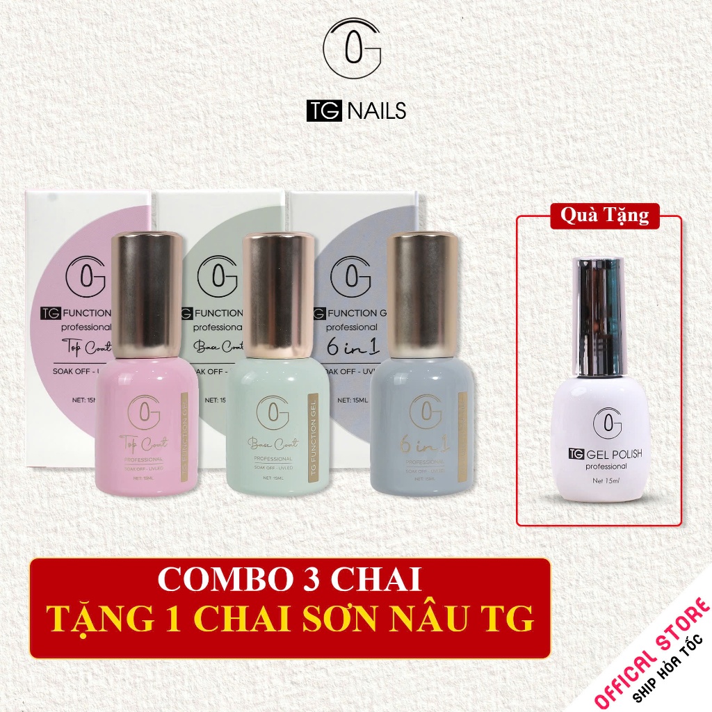 Bộ gel liên kết base, top , 6 in 1 hãng TG cọ mảnh cao cấp chai 15ml