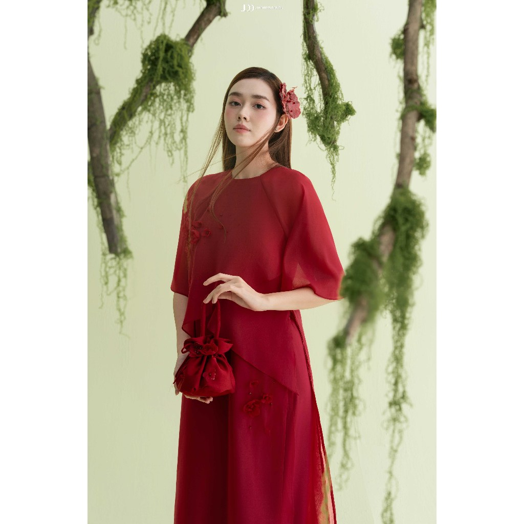 Áo Dài Thanh Đan - Áo Dài Cổ Tròn Bèo Đổ Tay Lửng Rộng 2M06.2509 - Áo Dài Cách Tân Suông Nhẹ Phong Cách Tối Giản JM