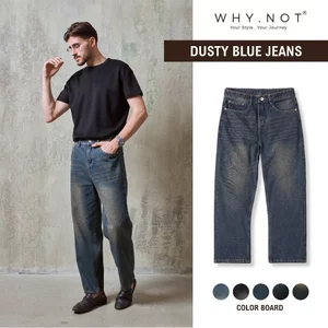 Quần Jean Nam WHY NOT Màu Dusty Blue - Quần Jeans Nam Ống Rộng Màu Xanh Đậm Có Bigsize WHYNOT