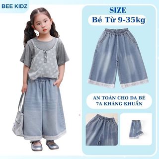 Quần Cho Bé Gái, Quần Bò Cho Bé Gái Thiết Kế Ống Suông Rộng Chất Jean Mềm Mại