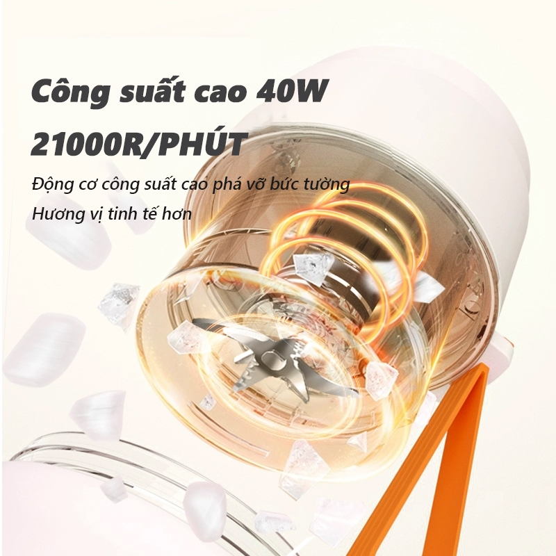 【Bảo hành3 năm miễn phí】Máy Xay Sinh Tố Cầm Tay- Dung tích 480ml - Lưỡi 304 – Xay Đá,Xay Trái Cây- Sạc Type-C