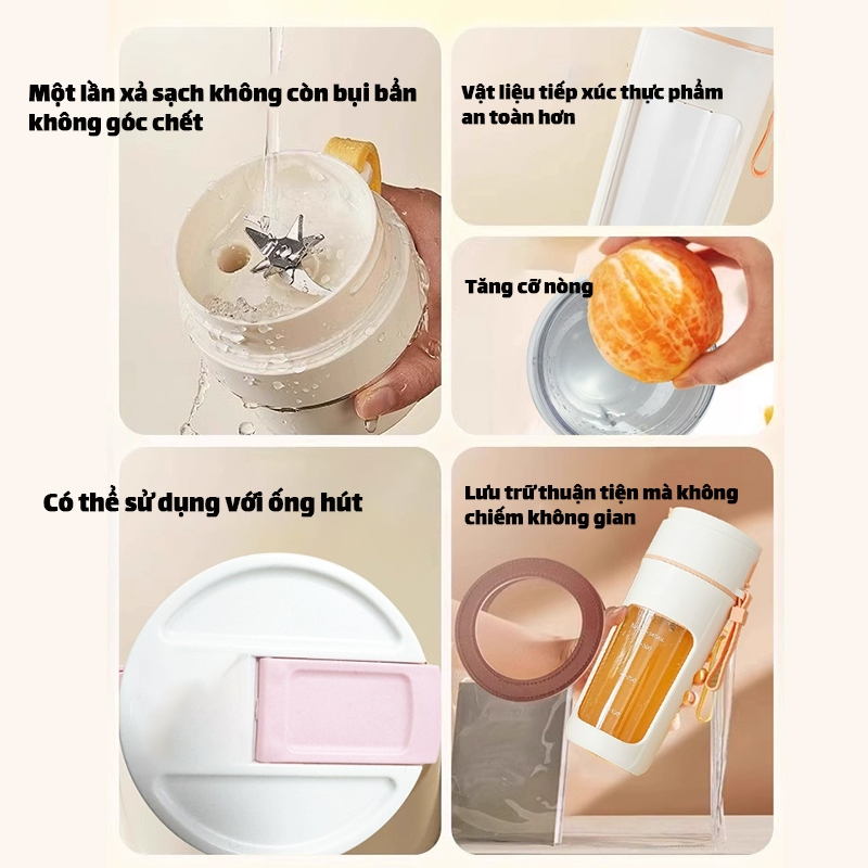 【Bảo hành3 năm miễn phí】Máy Xay Sinh Tố Cầm Tay- Dung tích 480ml - Lưỡi 304 – Xay Đá,Xay Trái Cây- Sạc Type-C