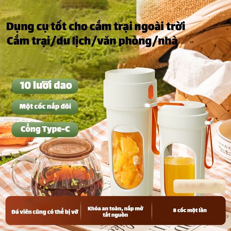 【Bảo hành3 năm miễn phí】Máy Xay Sinh Tố Cầm Tay- Dung tích 480ml - Lưỡi 304 – Xay Đá,Xay Trái Cây- Sạc Type-C