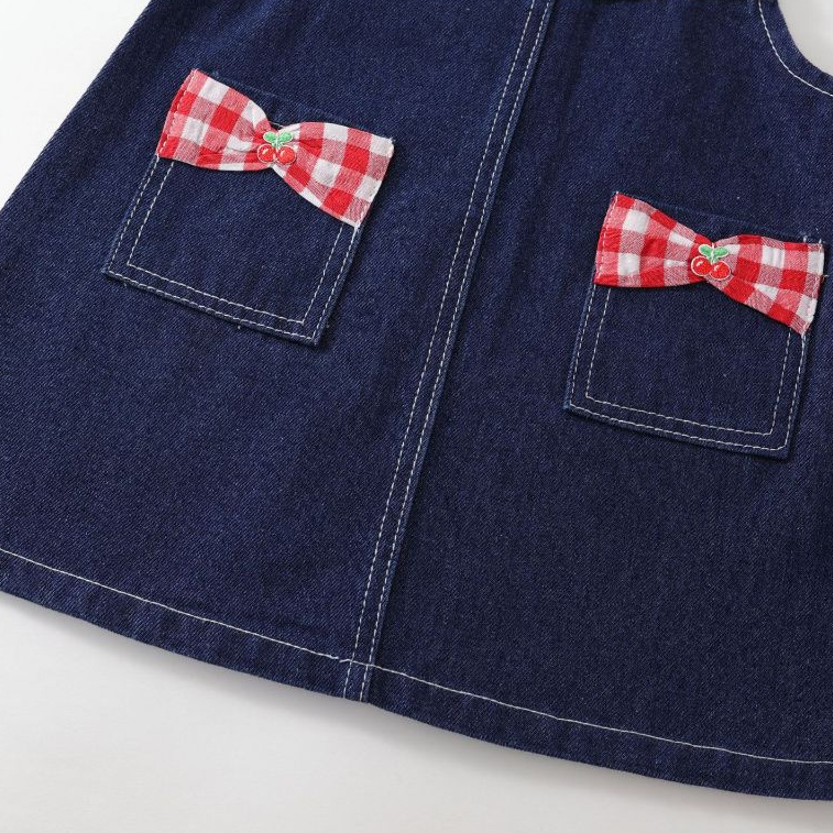 Set Yếm Bò Bé Gái Dài Tay Thu Đông HANIA KIDS Phối Nơ Caro Đỏ – Phong Cách Dễ Thương Năng Động
