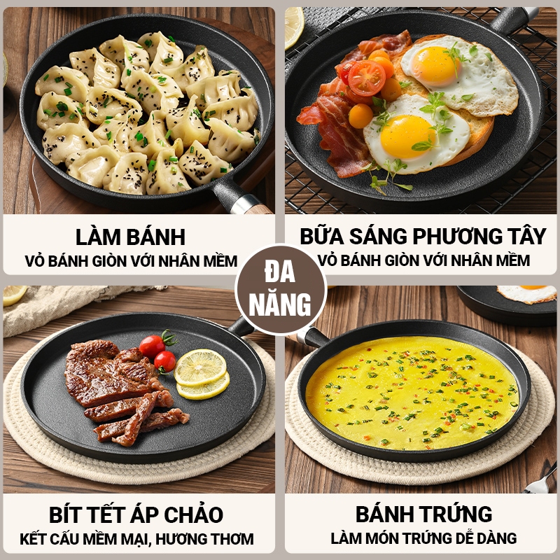Kaleis Chảo Gang Chống Dính Đa Năng 20/26cm, Làm Bánh Xèo, Rán, Phù Hợp Mọi Loại Bếp