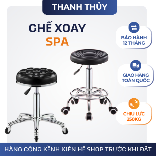 Ghế tròn xoay spa nệm da cao cấp có bánh xe – Ghế kỹ thuật viên salon, nail, spa điều chỉnh độ cao