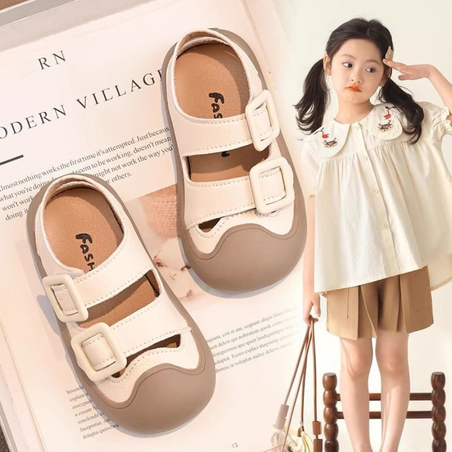 [M100] Giày Đế Bằng Đi Biển Bé Gái, Dép Quai Hậu Mũi Bọc, Dép Quai Dán Đi Học Đi Chơi Cho Bé Từ 3-9 Tuổi TH Kids