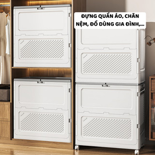 Hộp Đựng Đồ Gấp Gọn Có Bánh Xe, Nhựa Cao Cấp, Xếp Chồng Tiện Lợi, Đựng Chăn Màn, Quần Áo Giá Xưởng
