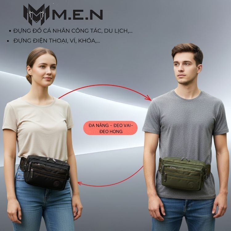 Túi đeo bao tử nhiều ngăn vải Oxford 528 thời trang M.E.N [XU HƯỚNG MỚI]