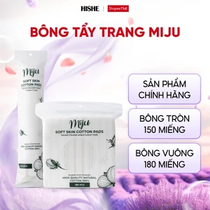 Bông tẩy trang 100% cotton Miju - Dạng tròn/vuông - Dập viền chắc chắn - Không xơ bông