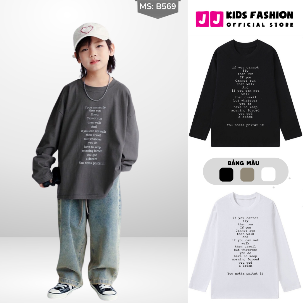 Áo Thun Tay Dài Trẻ Em Cotton 4 Chiều Cho Bé Trai Bé Gái In Hình Thời Trang B569 | JJ Kids Fashion