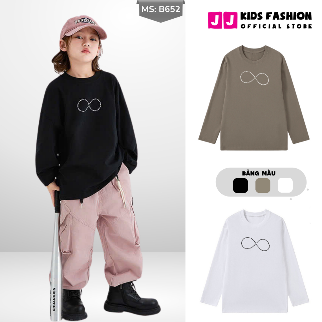 Áo Thun Dài Tay Xuân Thu Cho Bé Trai, Bé Gái In Hình Năng Động, Cổ Tròn B652 | JJ Kids Fashion