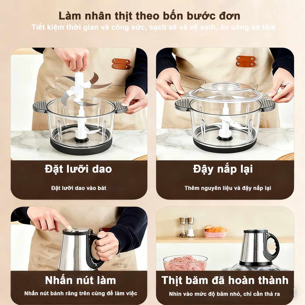 【Bảo hành 3 năm】-Máy xay thịt đa tốc độ 2027new 2 Lít  kính cường lực nhìn thấu, 4 lưỡi cắt sắc bén, dung tích