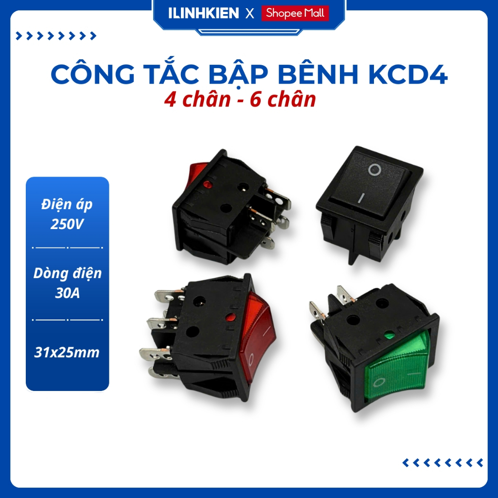 Công tắc bập bênh KCD4-201N 30A 250V 31x25mm 2 chế độ chất lượng tốt ILinhkien