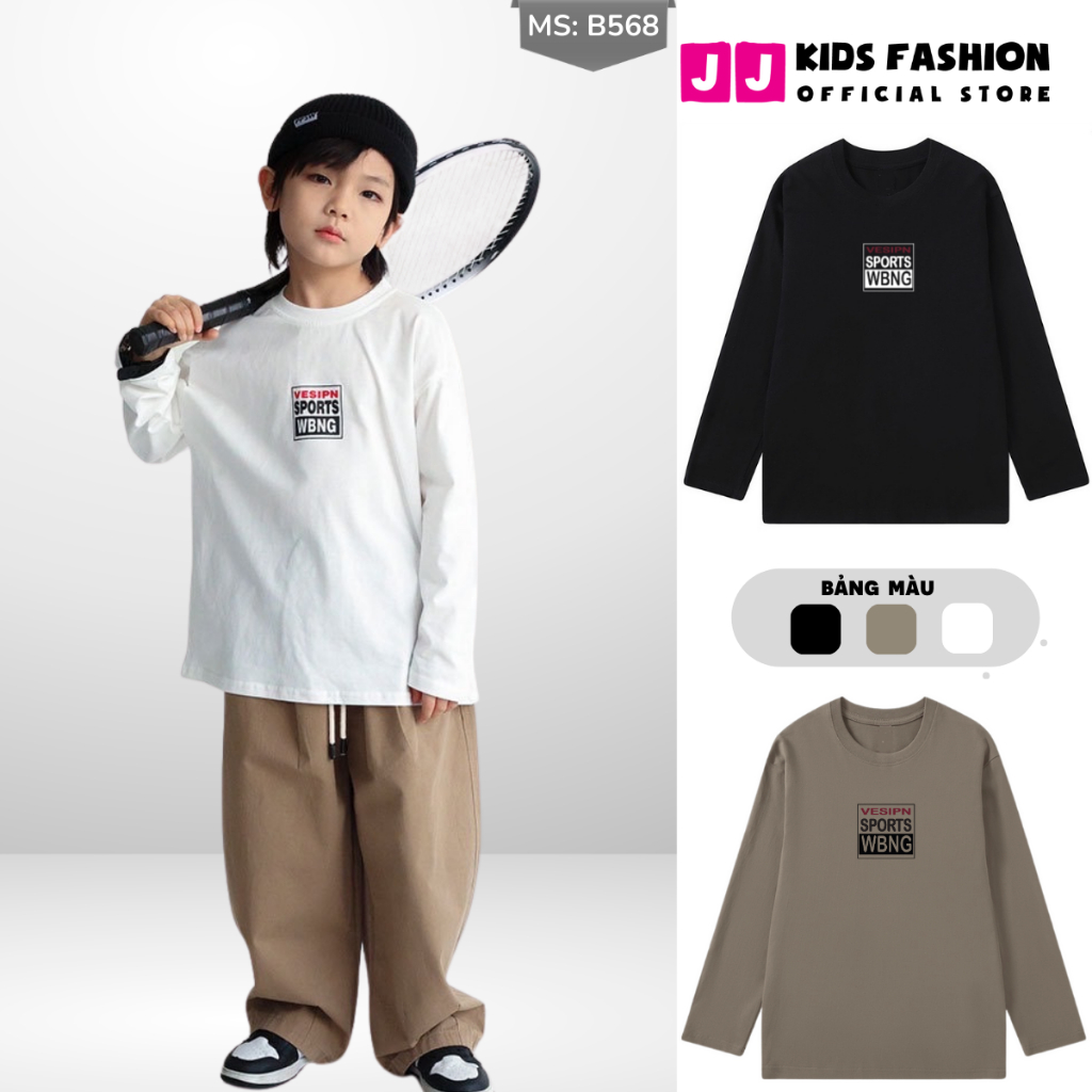 Áo Thun Dài Tay Xuân Thu Cho Bé Trai, Bé Gái In Hình Năng Động, Cổ Tròn | JJ Kids Fashion