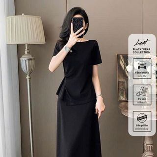 Set đồ nữ thiết kế áo ngắn tay xoắn eo phối chân váy midi LUST Bộ đồ nữ chất liệu umi cao cấp Y118