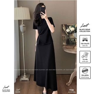 Set đồ nữ thiết kế áo ngắn tay xoắn eo phối chân váy midi LUST Bộ đồ nữ chất liệu umi cao cấp Y118