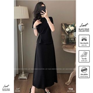 Set đồ nữ thiết kế áo ngắn tay xoắn eo phối chân váy midi LUST Bộ đồ nữ chất liệu umi cao cấp Y118