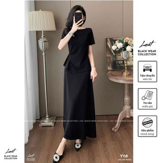Set đồ nữ thiết kế áo ngắn tay xoắn eo phối chân váy midi LUST Bộ đồ nữ chất liệu umi cao cấp Y118