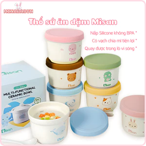 Thố sứ ăn dặm Misan cho bé 3in1 kèm 2 nắp đậy có vạch chia ml tiện lợi, Hũ sứ ăn dặm cho bé có vạch chia 250ml Misan