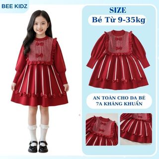 Váy Cho Bé Gái, Váy Mùa Đông Cho Bé Gái Thiết Kế Nơ Viền Xinh Xắn Chất Liệu Len Mềm Mại