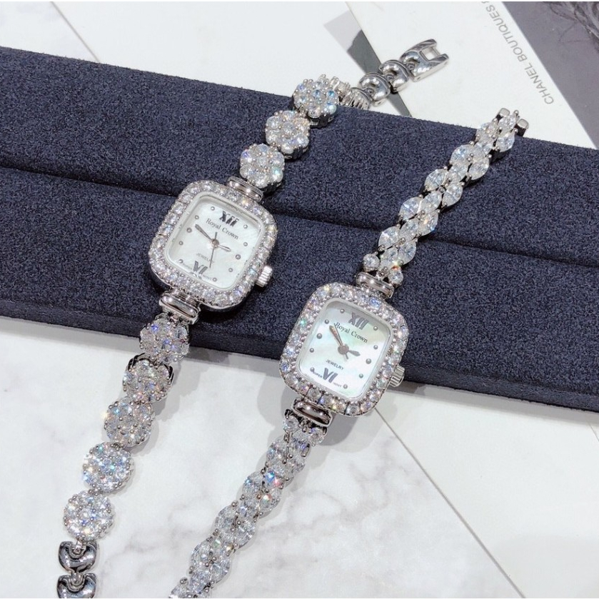 Đồng Hồ Nữ Chính Hãng Royal Crown 1514 Jewelry Dây Kim Loại Đính Đá Chống Nước Chống Xước