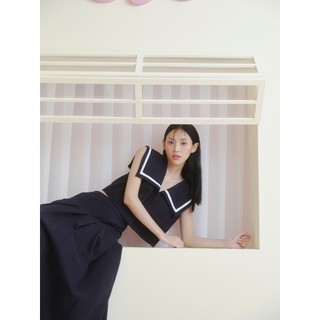 Chân váy OLV maxi xếp ly nhẹ Navy Pleated A Line Midi Skirt thanh lịch phù hợp đi chơi đi làm